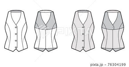Halter vest pique waistcoat technical fashion illustration with backless, V-neckline, button-up closure, slim fit. Flat Halter vest pique waistcoat technical fashion illustration with backless, V-neckline, button-up closure, slim fit. Flat 76304199
