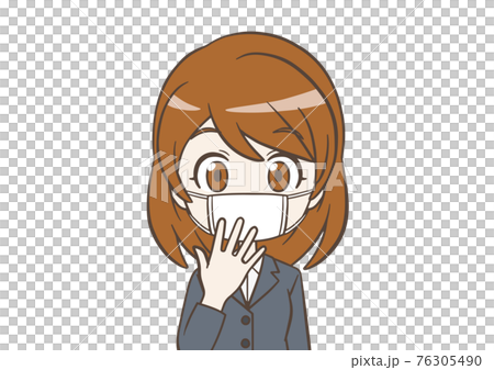 びっくりするマスクをつけたスーツ姿の女性 76305490