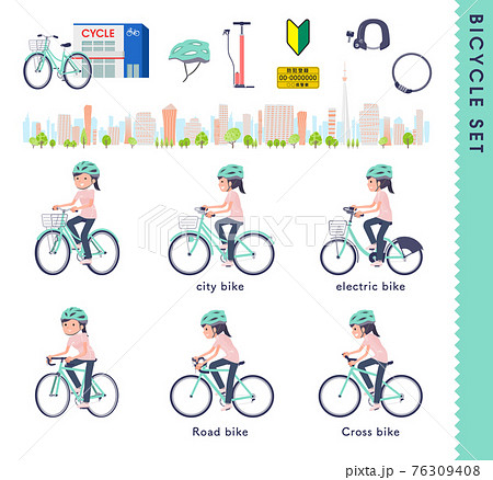 flat type medical staff woman_bicycle-set 76309408
