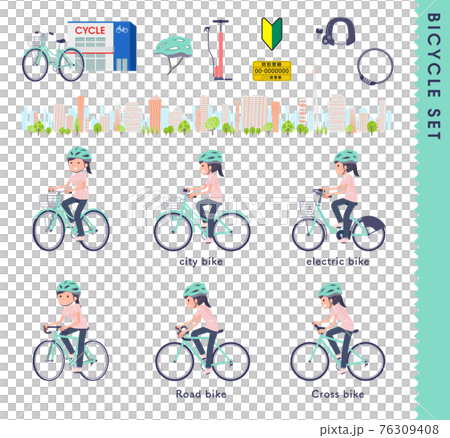 flat type medical staff woman_bicycle-set 76309408