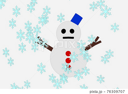 可愛い雪ダルマと雪の結晶 可愛い雪ダルマと雪の結晶 76309707