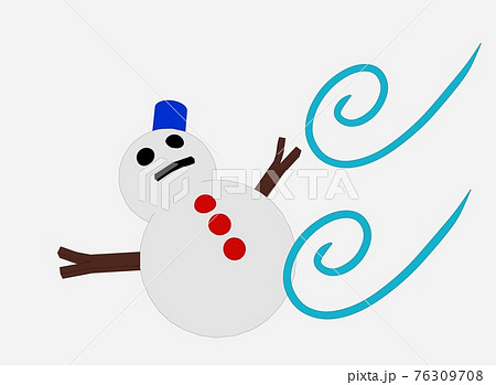 風に倒れる雪ダルマのイラスト素材