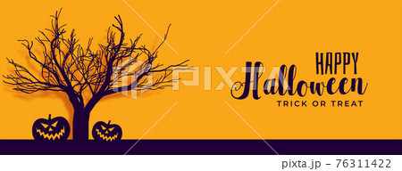 happy halloween banner with scary tree and pumpkin happy halloween banner with scary tree and pumpkin 76311422