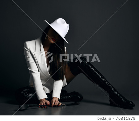 Gorgeous sexy stranger woman in white hat, white Gorgeous sexy stranger woman in white hat, white 76311879