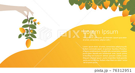 Sunny fruits, lemons, oranges concept. hand holding a branch of lemons. Banner, template for a website with text. Travel Vector illustrations and .design Sunny fruits, lemons, oranges concept. hand holding a branch of lemons. Banner, template for a website with text. Travel Vector illustrations and .design 76312951