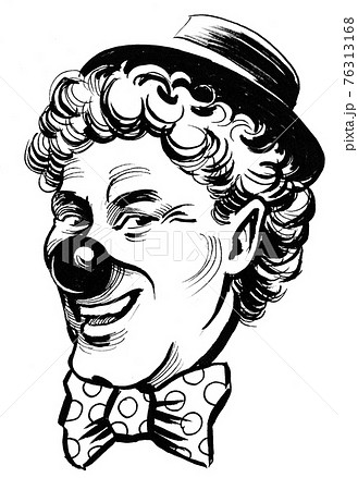 Smiling clown face. Ink drawing 76313168
