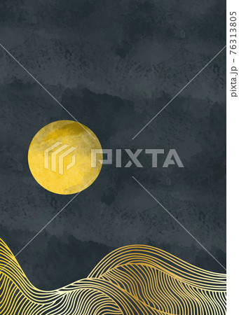 creative minimalist hand painted with Golden mountain line arts, luxury background design for concept design, fabric, cover, invitation background, and print. Vector illustration. 76313805