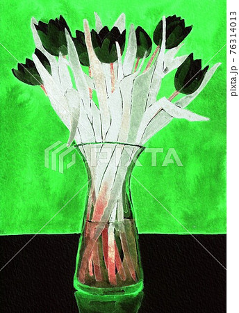 水彩画 花 チューリップ ガラスの花瓶のイラスト素材