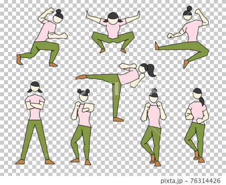 アクションポーズ 女性 カラー1のイラスト素材