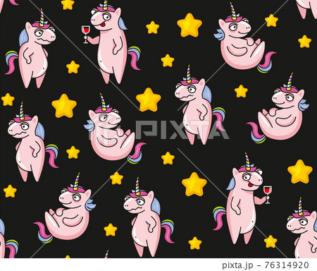 Cute Unicorns Seamless Pattern on Black Background. Vector 76314920