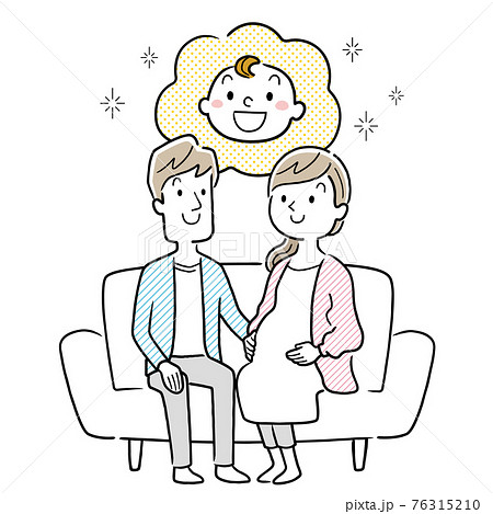 ベクターイラスト素材：ソファーに座る妊婦の妻と夫、夫婦 76315210