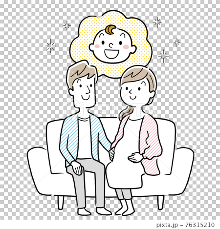 ベクターイラスト素材：ソファーに座る妊婦の妻と夫、夫婦 76315210