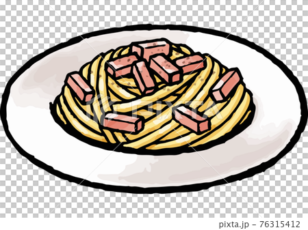 【手描きベクターイラスト素材】厚切りパンチェッタのカルボナーラのイラスト 76315412
