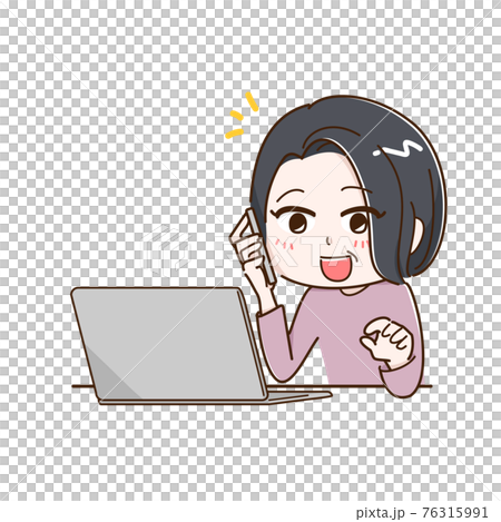 使用筆記本電腦和老年女性智能手機查詢 76315991