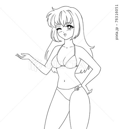 Cute anime manga girl wearing swimsuit bikini isolated on white background. 76316051