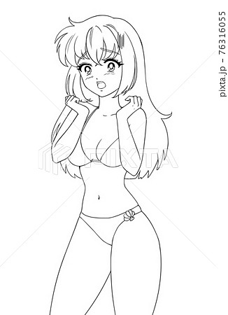 Cute anime manga girl wearing swimsuit bikini isolated on white background. Cute anime manga girl wearing swimsuit bikini isolated on white background. 76316055