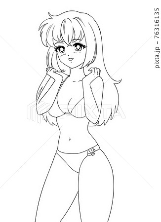 Cute anime manga girl wearing swimsuit bikini isolated on white background. 76316135
