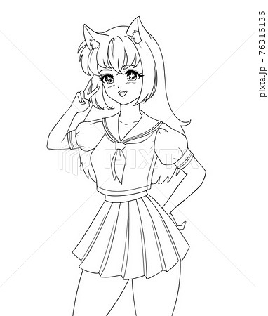 Cute anime manga girl wearing school uniform isolated on white background. 76316136