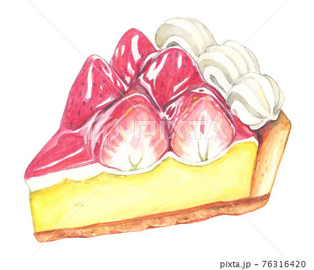 苺タルトケーキ 手描き水彩画 のイラスト素材