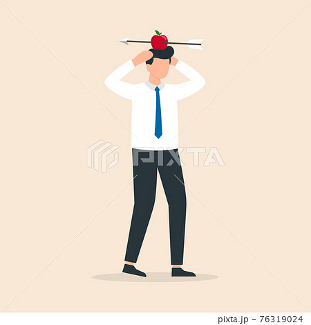 Man with apple on his head and arrow shot through. Business risk concept. 76319024