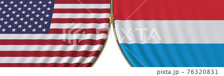 United States and Luxembourg cooperation or conflict, flags and closing or opening zipper between them. Conceptual 3D rendering 76320831