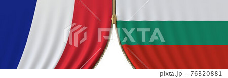 Flags of France and Bulgaria and closing or opening zipper between them. Political negotiations or interaction conceptual 3D rendering Flags of France and Bulgaria and closing or opening zipper between them. Political negotiations or interaction conceptual 3D rendering 76320881
