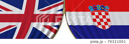 Flags of the United Kingdom and Croatia and closing or opening zipper between them. Political negotiations or interaction conceptual 3D rendering 76321001
