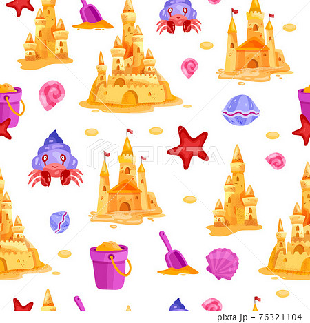 Sand Castle Kids Vector Seamless Pattern のイラスト素材