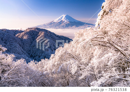 《山梨県》富士山と樹氷・日本の冬景色 《山梨県》富士山と樹氷・日本の冬景色 76321538