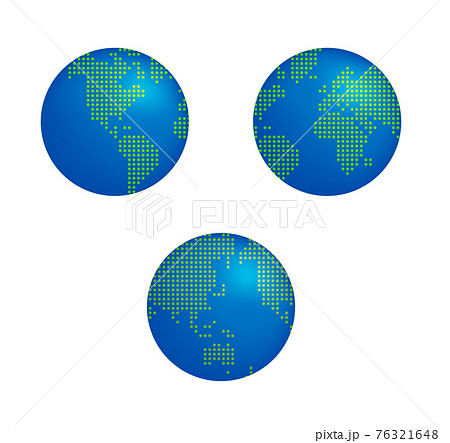 ドットで表現した世界地図の地球 (デジタル風) / ベクターイラストセット