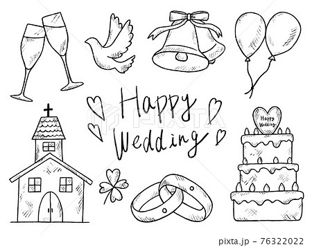 結婚式やウェディングの白黒手書きイラストイメージのイラスト素材