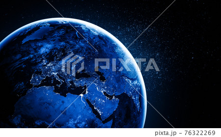 Planet earth globe view from space showing realistic earth surface and world map 76322269