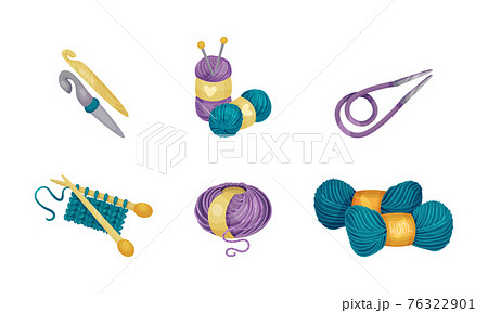 Crewel or Wool Balls and Knitting Needle or Knitting Pin as Needlework Vector Set Crewel or Wool Balls and Knitting Needle or Knitting Pin as Needlework Vector Set 76322901