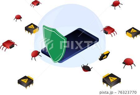 Smartphone in glass dome and danger bugs and virus Smartphone in glass dome and danger bugs and virus 76323770