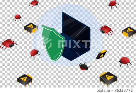Laptop in glass dome and computer bugs and viruses Laptop in glass dome and computer bugs and viruses 76323772