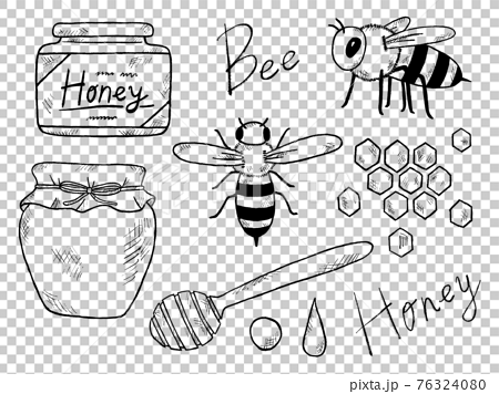 蜂やはちみつの白黒手書きイラストイメージのイラスト素材