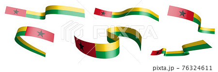 Set of holiday ribbons. Guinea Bissau waving in wind. Separation into lower and upper layers. Design element. Vector on white background
