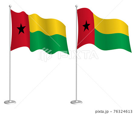 flag of Guinea Bissau on flagpole waving in wind. Holiday design element. Checkpoint for map symbols. Isolated vector on white background