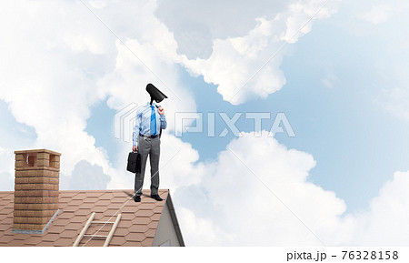 Concept of home security and privacy protection with camera headed man 76328158