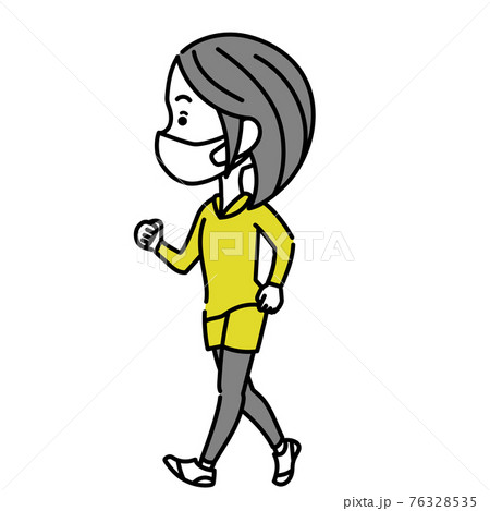 ウォーキングするマスクを着用した若い女性のイラスト素材 ウォーキングするマスクを着用した若い女性のイラスト素材