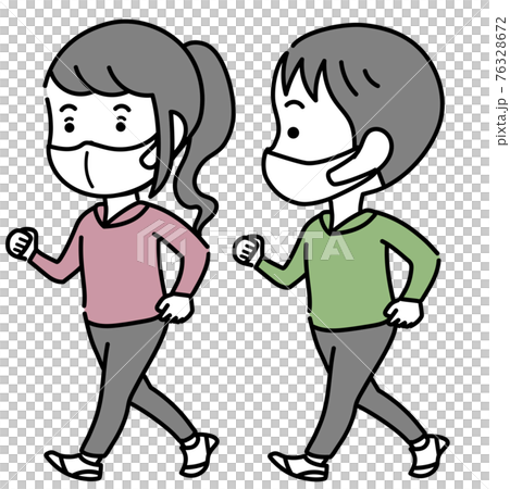 ウォーキングするマスクを着用した男女の子供 ウォーキングするマスクを着用した男女の子供 76328672