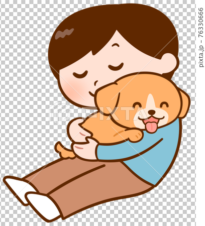 犬を抱く男性 76330666