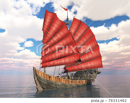 Chinese junk ship in the open seaのイラスト素材 [76331462] - PIXTA