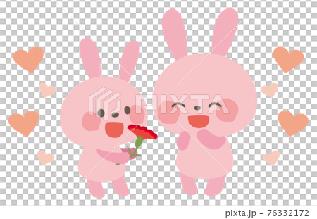 うさぎの親子とカーネーション 76332172