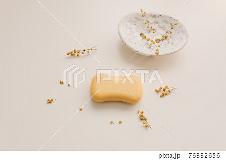 handmade natural spa organic soap with flowers on ceramic soap dish on white background handmade natural spa organic soap with flowers on ceramic soap dish on white background 76332656