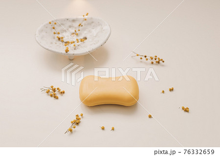 handmade natural spa organic soap with flowers on ceramic soap dish on white background handmade natural spa organic soap with flowers on ceramic soap dish on white background 76332659