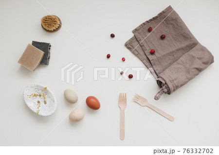 Zero waste kitchen accessories and natural laundry soap. Concept of plastic free and eco friendly products in household, top view Zero waste kitchen accessories and natural laundry soap. Concept of plastic free and eco friendly products in household, top view 76332702