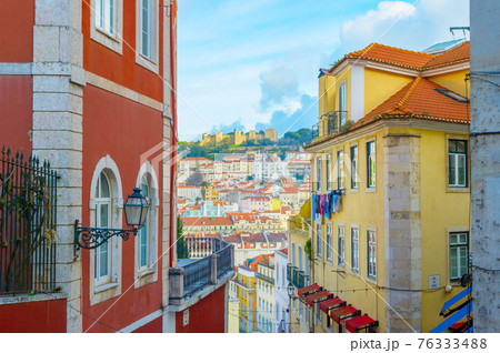 Lisbon Old Town street castle 76333488