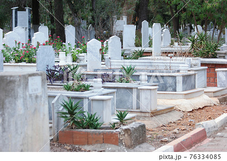 Islamic graveyard background. Muslim cemetery. Turkey, Europe. 76334085