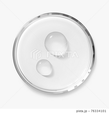 Two water drops on petri dish isolated realistic vector illustration, top view. Concept laboratory 76334101